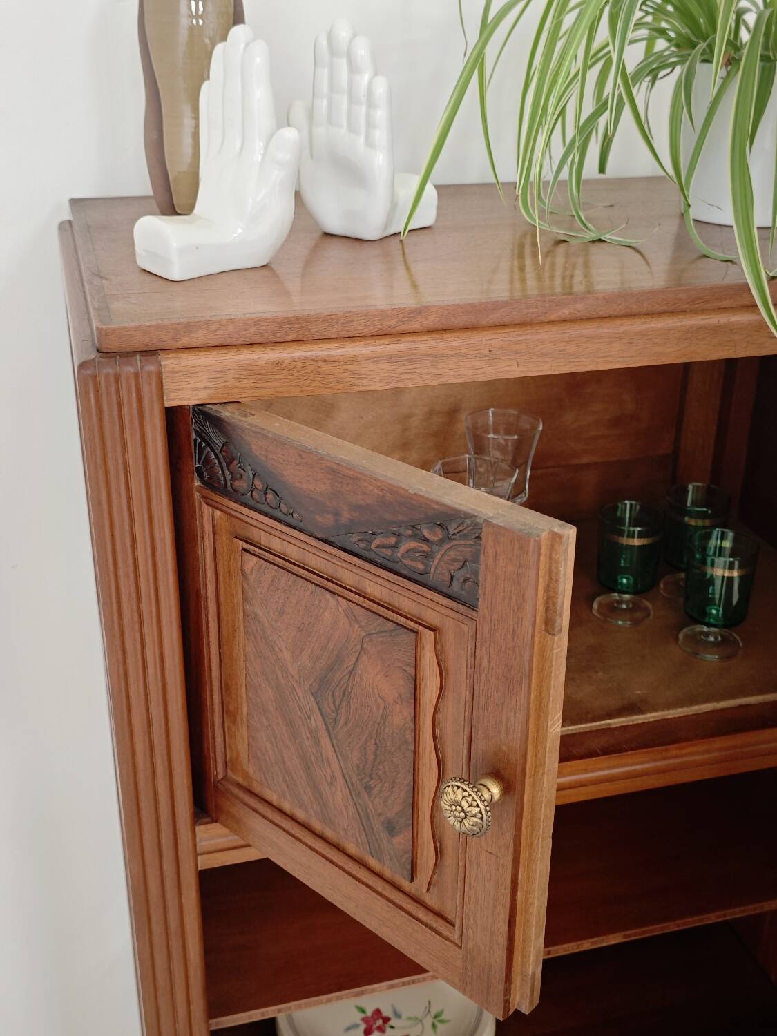 Antique wooden gramophone sideboard Art Deco France 1950