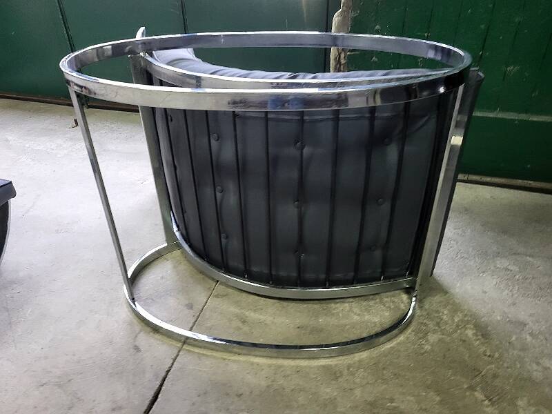 19th century rocking chair + footrest in skyl and chrome metal