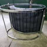 19th century rocking chair + footrest in skyl and chrome metal