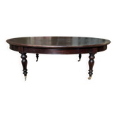 Grande table anglaise de bibliothèque en noyer foncé et dessus cuir