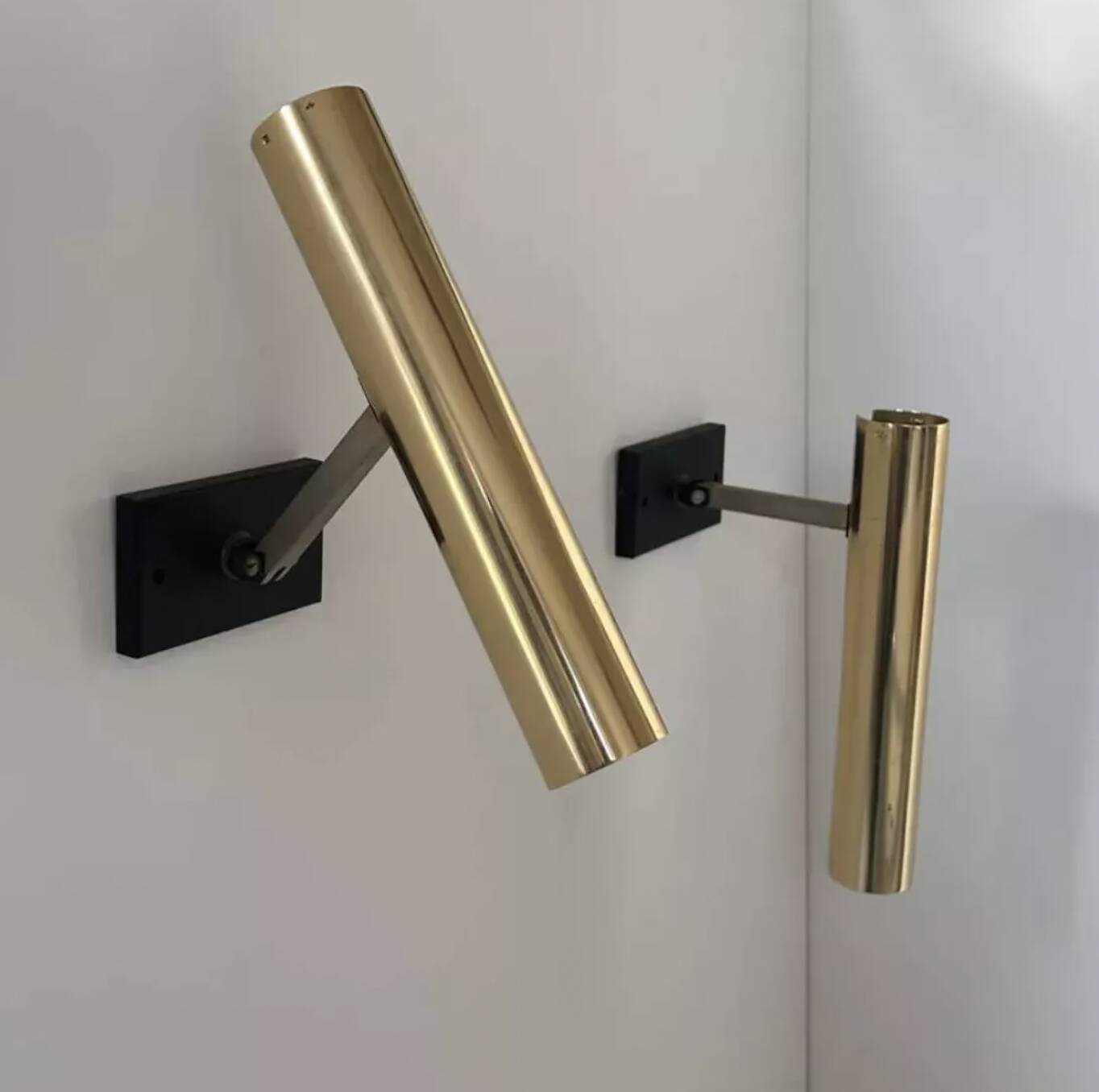 Pair of vintage modernist brass wall lights, France 1970s