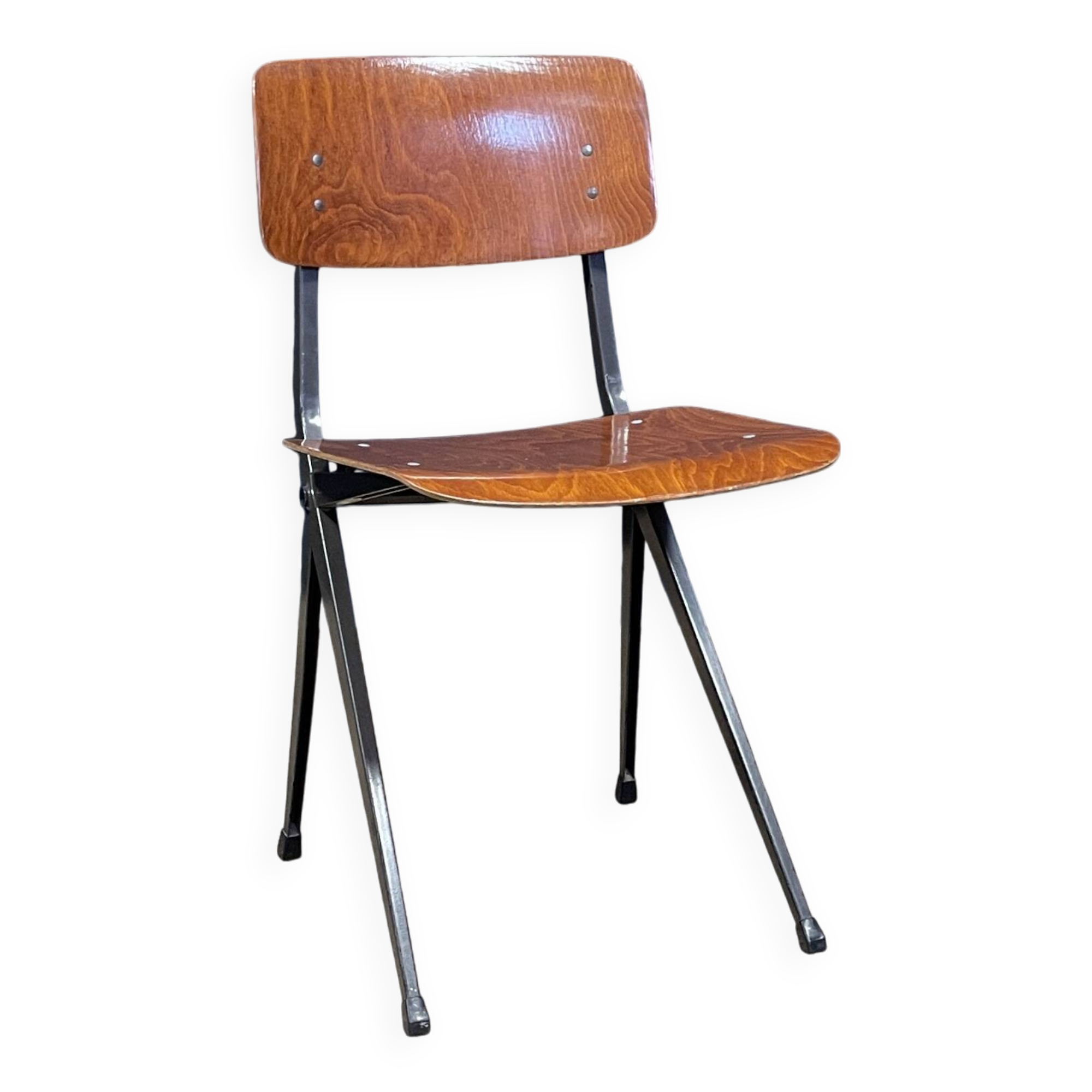 Result chair Friso Kramer for Ahrend wood steel taupe 60s Netherlands