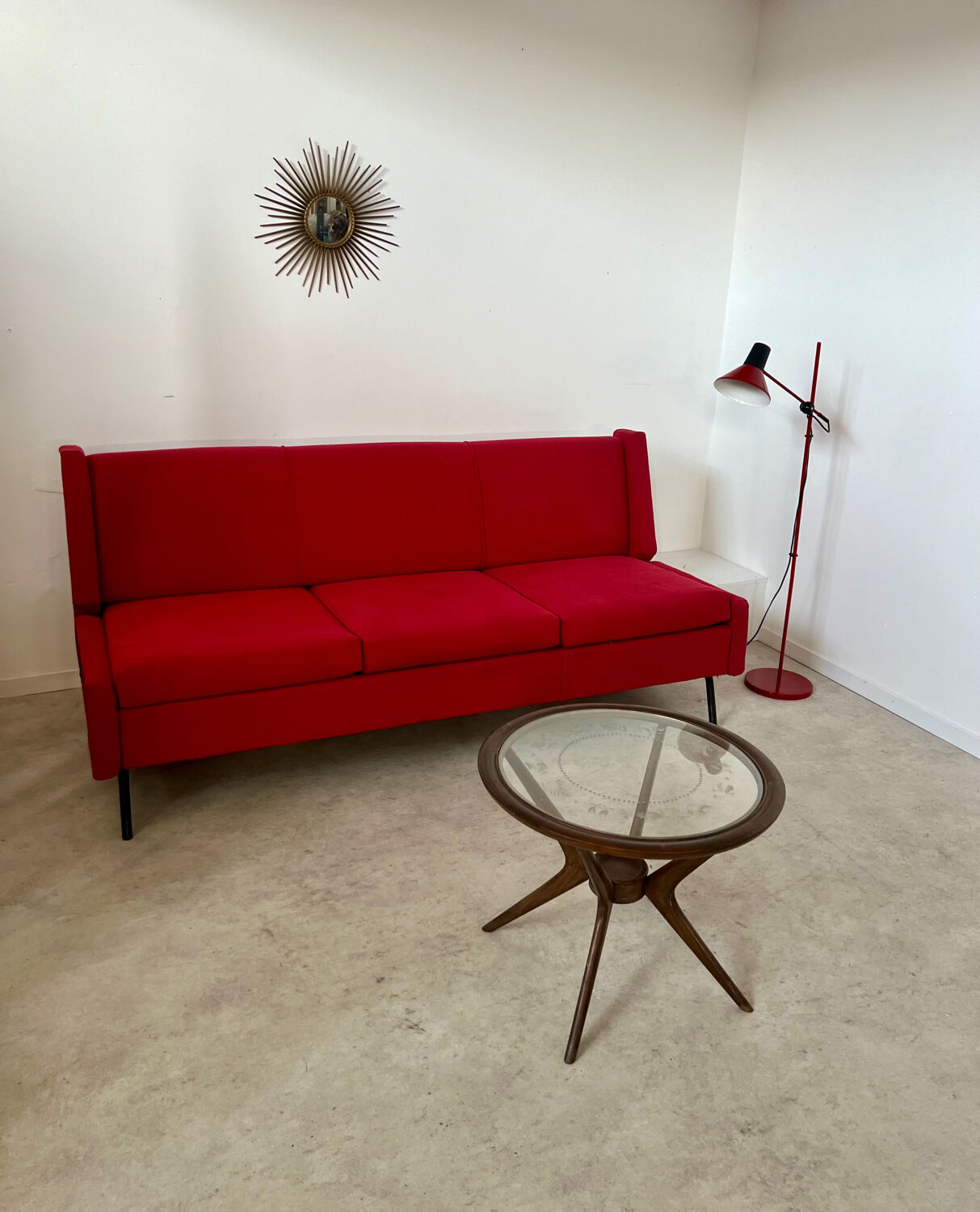 Antique Italian design fabric sofa from the 60s, vintage convertible