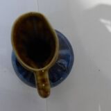 Small vintage ceramic pitcher Blue and brown black reflections