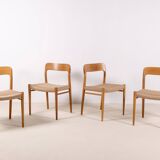 4x Niels Møller Dining Chairs Model 75 in Oak, 1960s Denmark