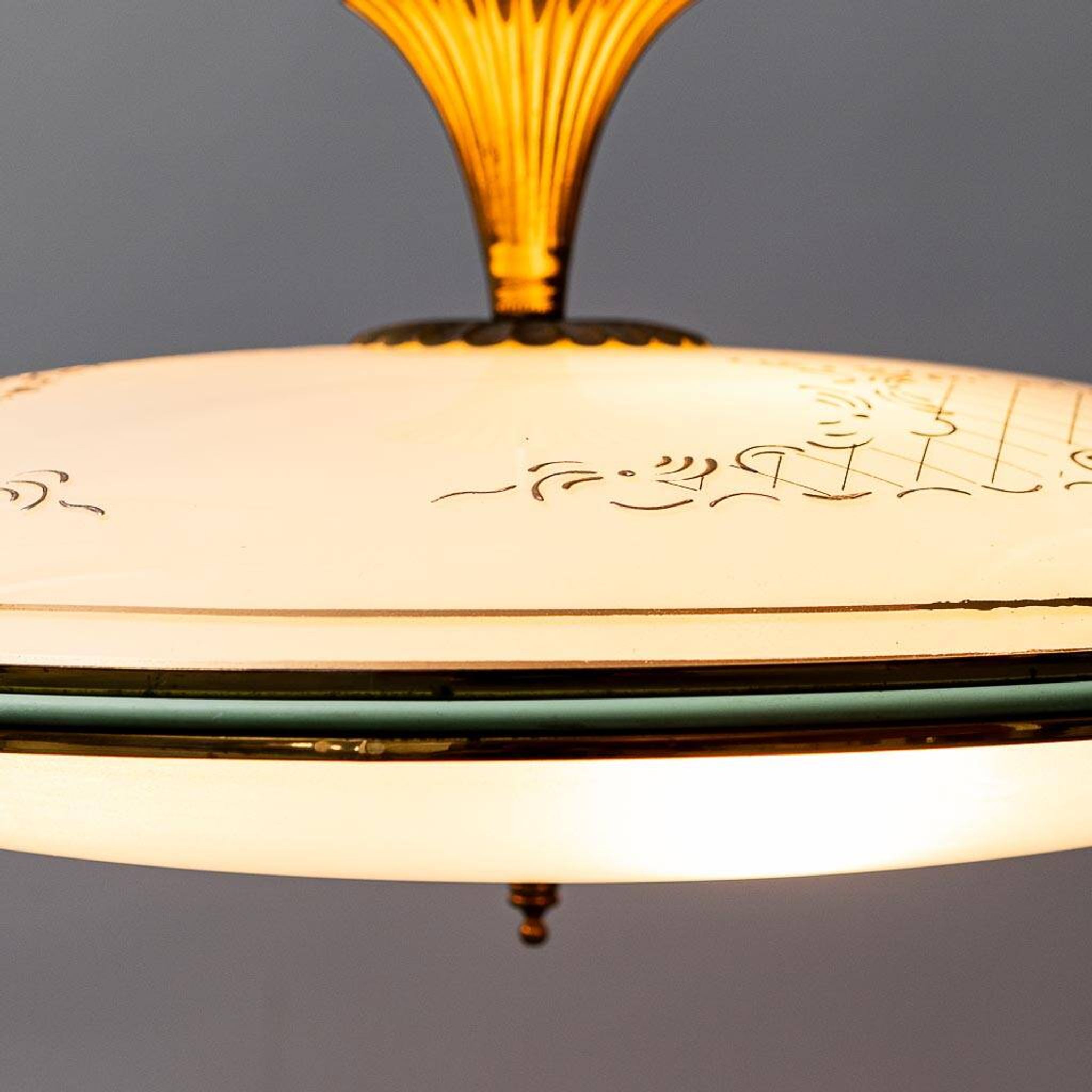 Lampe à suspension circulaire en verre ottone anni '50 vintage