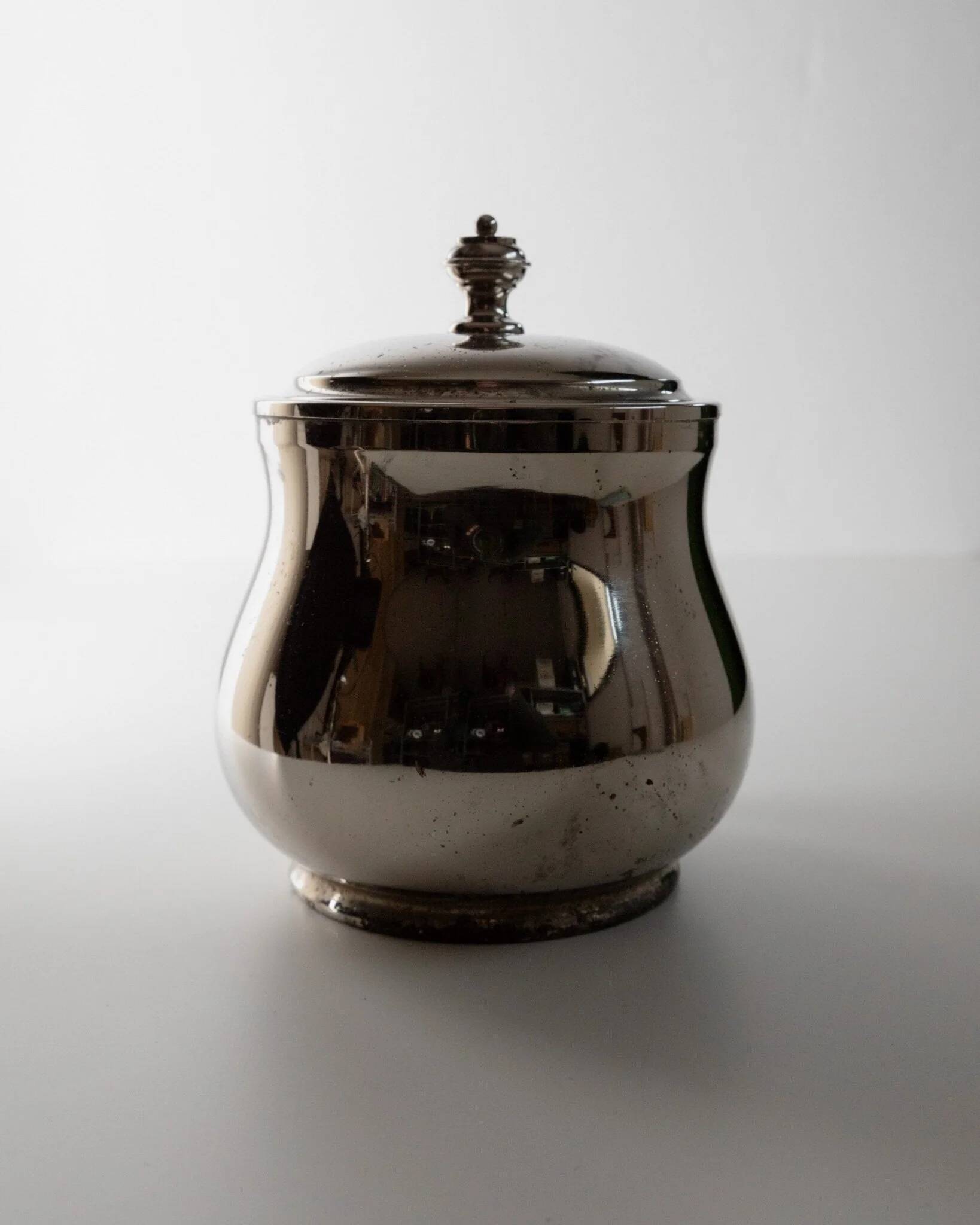 Vintage silver-plated brass ice bucket with glass inlay – mid-century Italian design, 1960s, table centerpiece