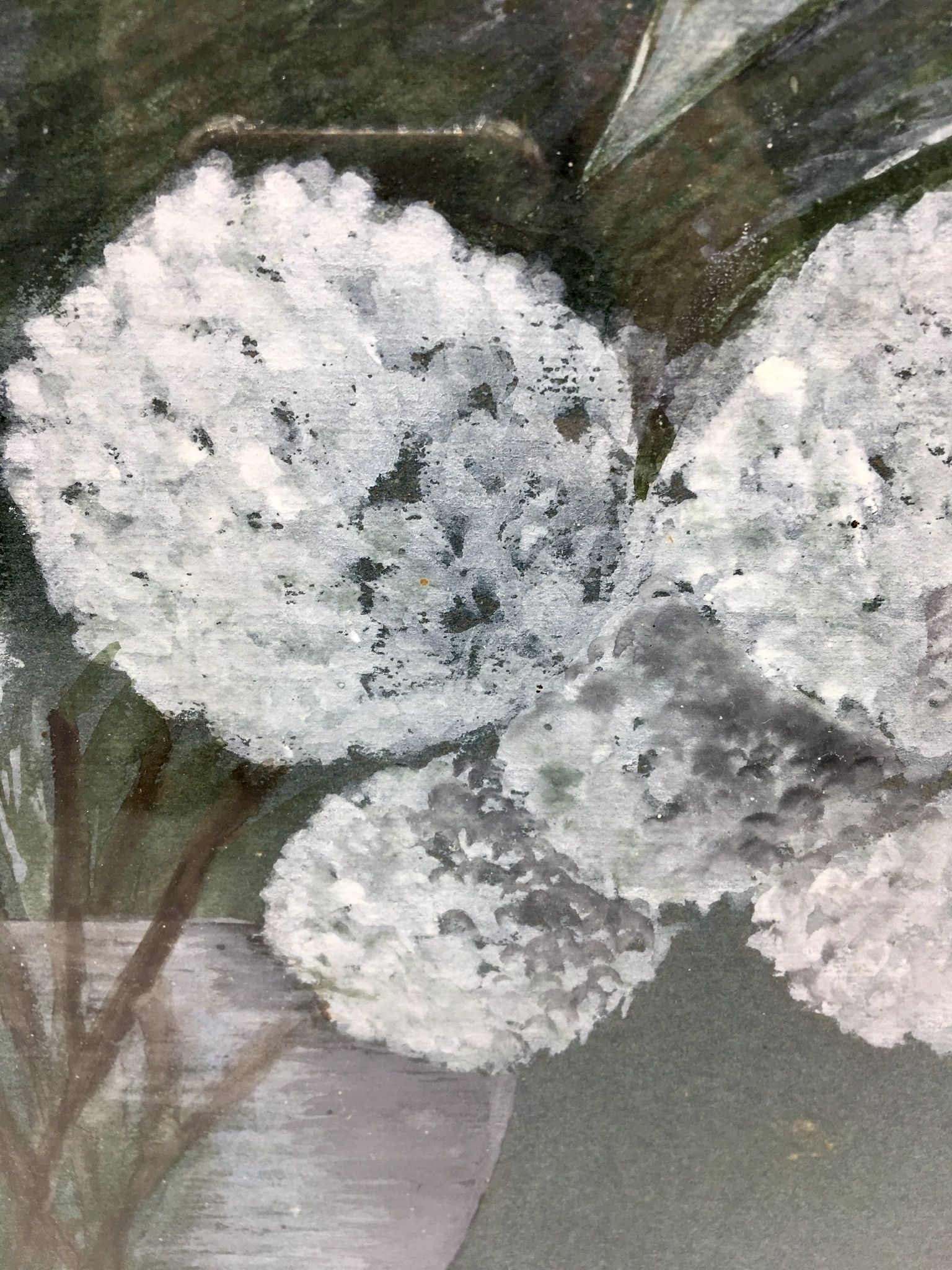 Tableau nature morte aux fleurs blanches années 70