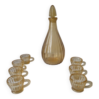 Service à liqueur en verre jaune, années 1960