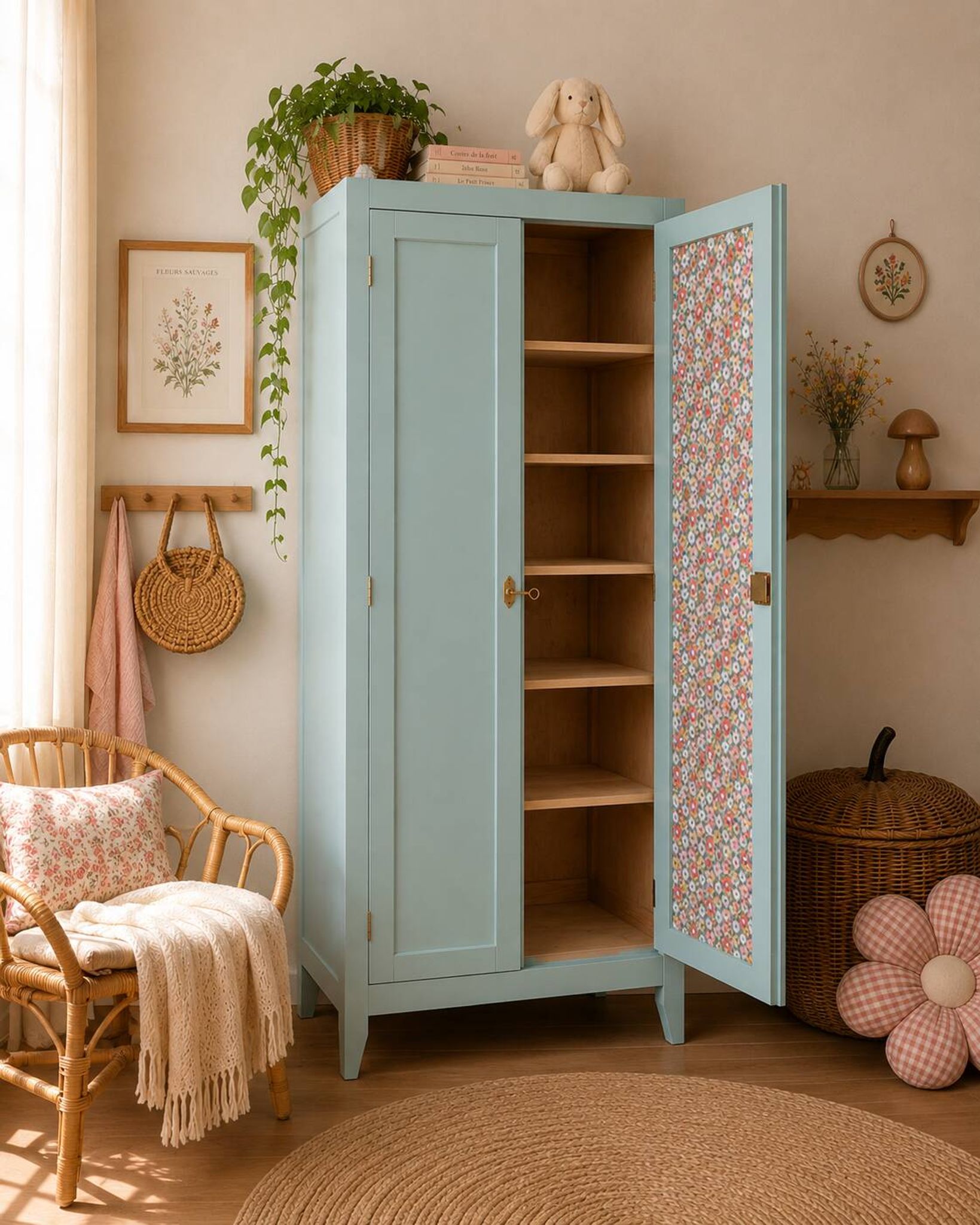 Armoire parisienne vintage bleu vert grisé