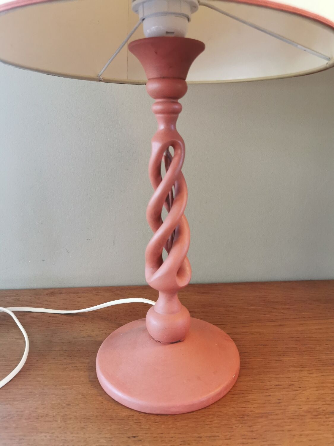 Pair of vintage twisted wood lamps