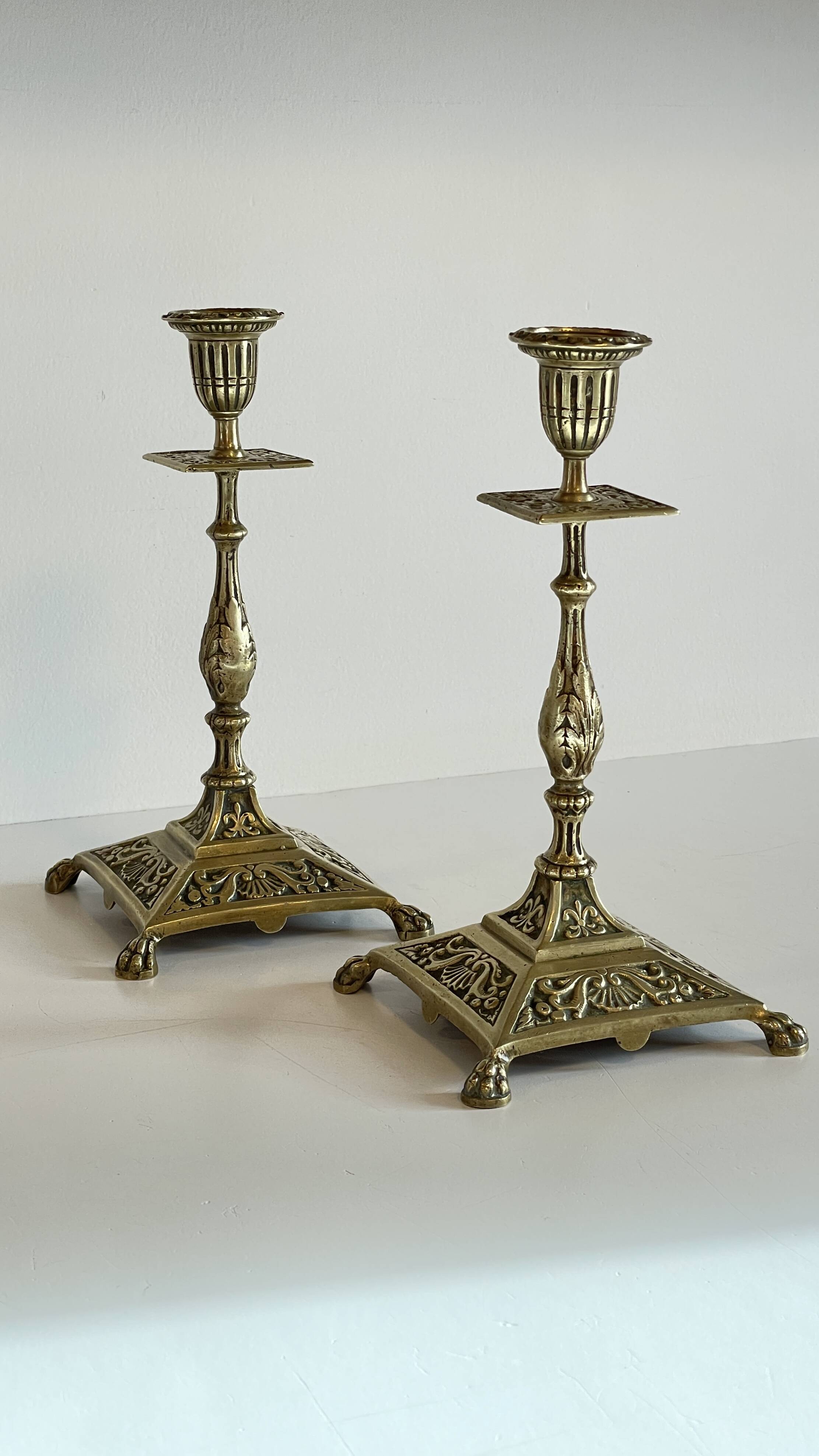 Antique Lion's Paw Candlesticks