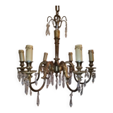 Lustre à pampilles cristal 6 lampes bougies