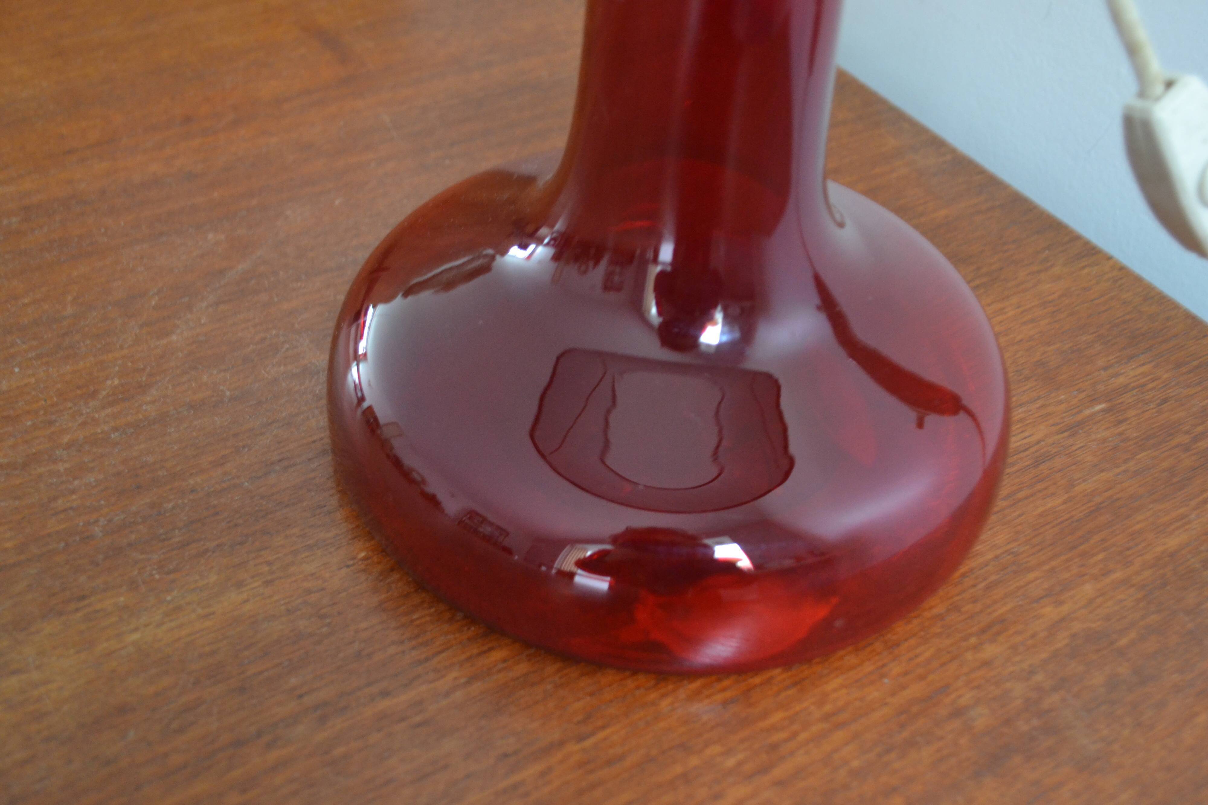 Scandinavian lamp base in red blown glass