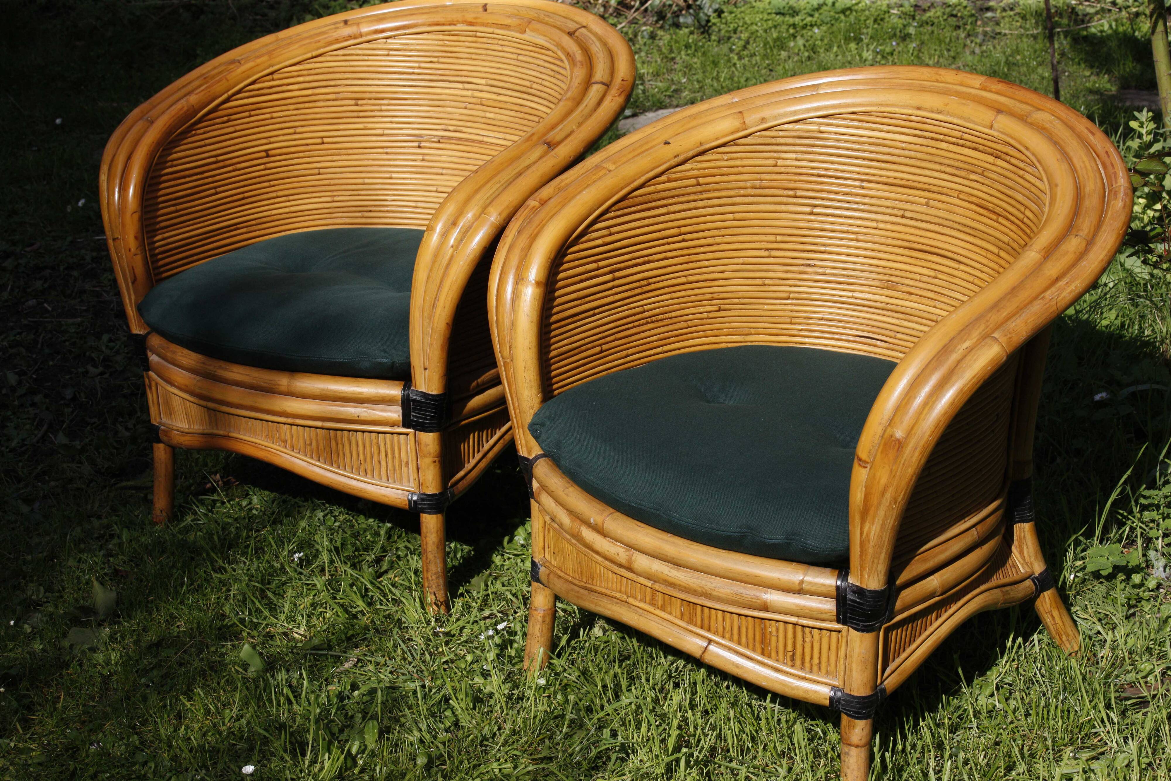 Raush bamboo rattan bench armchairs from the 70s and 80s