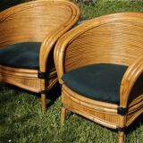 Raush bamboo rattan bench armchairs from the 70s and 80s