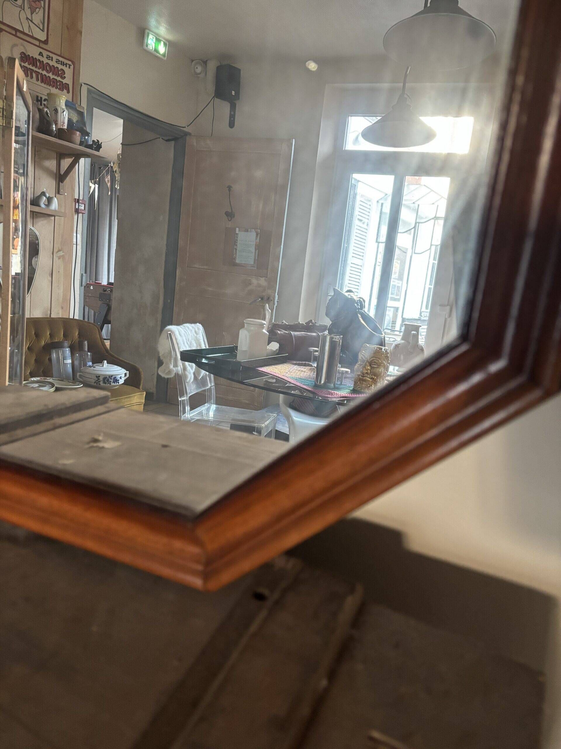 Octagonal wooden mirror