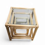 Bamboo nesting set / clear glass tops / side tables / 1970