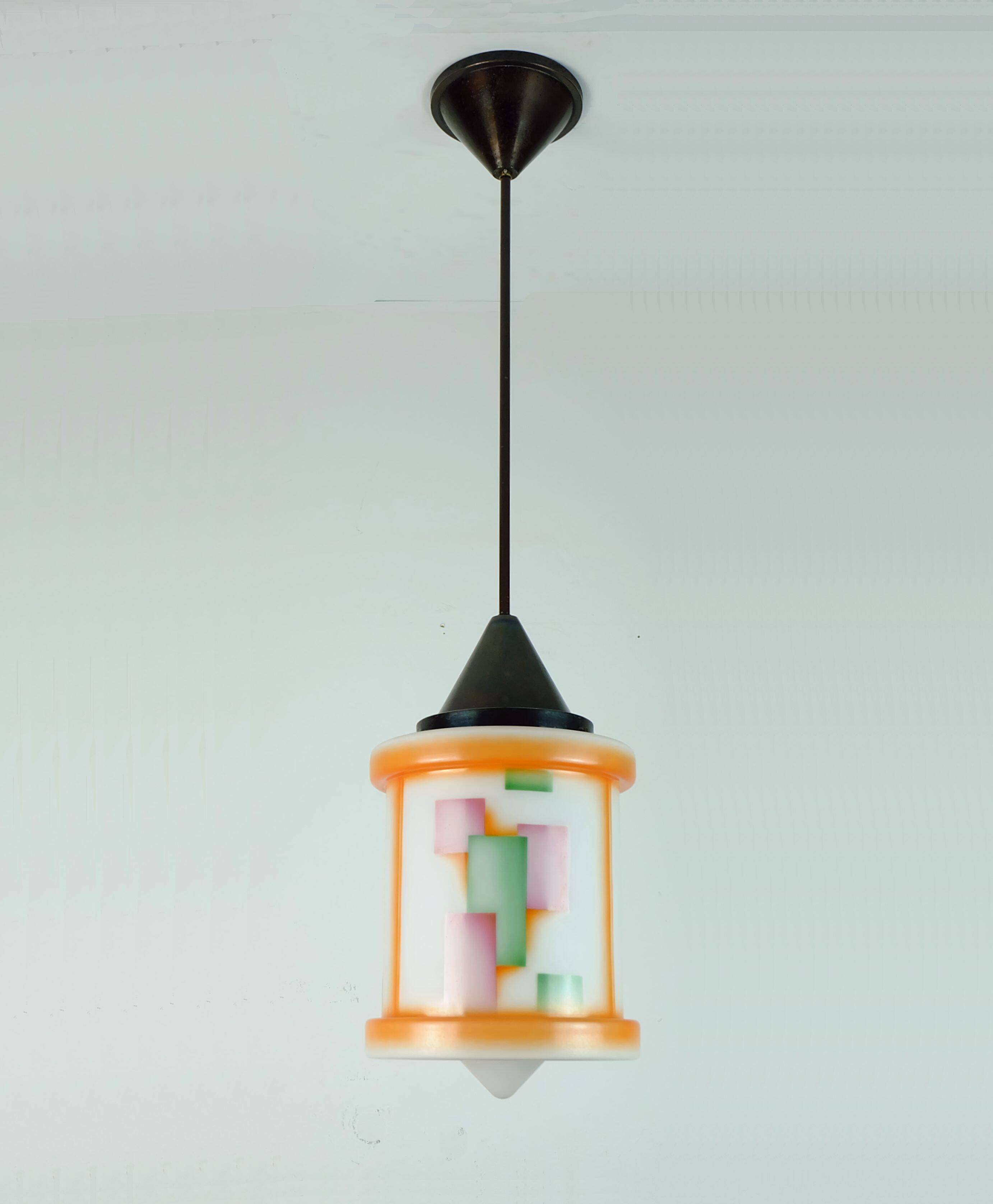 Art déco glass pendant light airbrush 1920s 30s avantgarde design