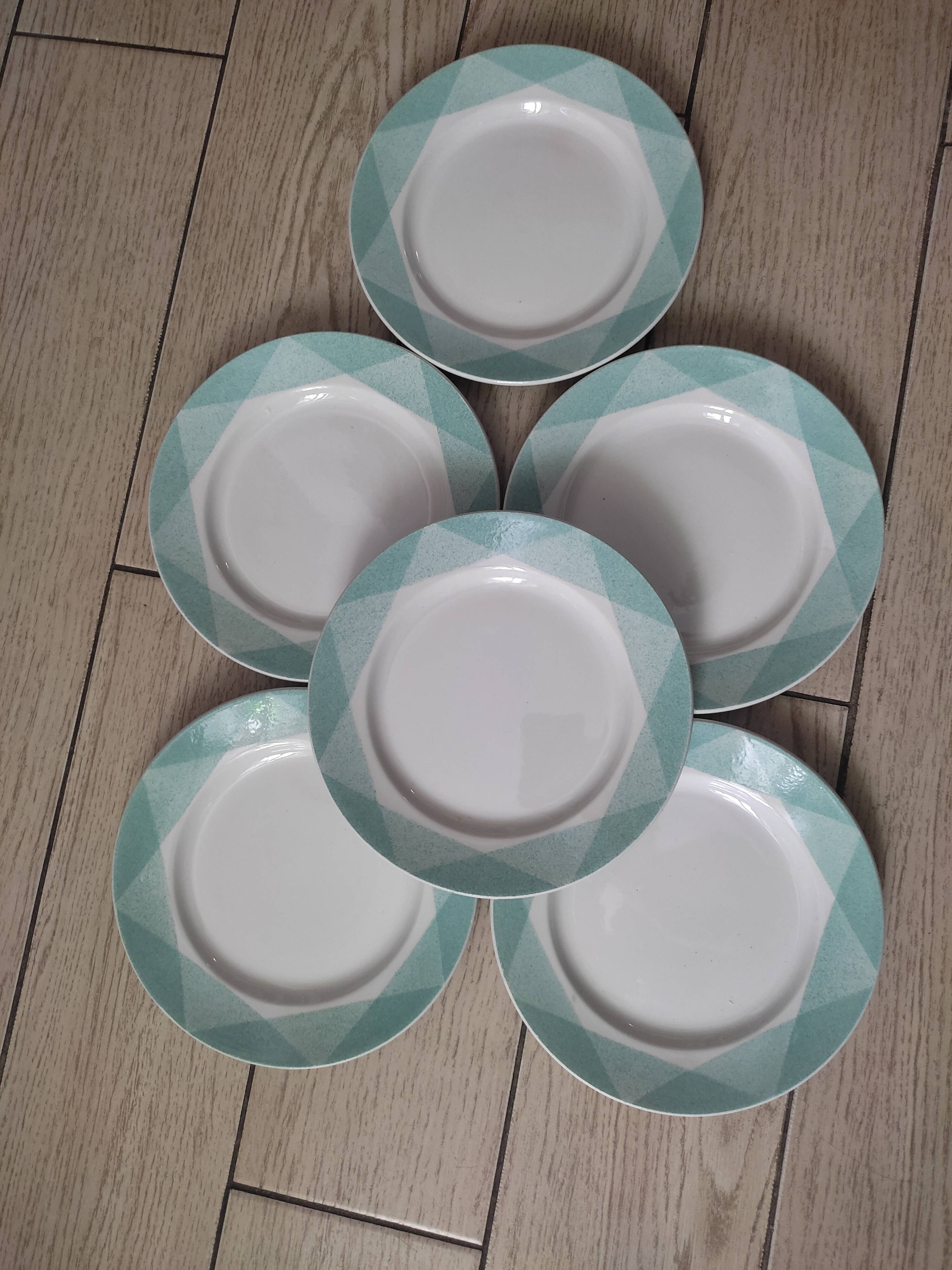 6 retro dessert plates in earthenware