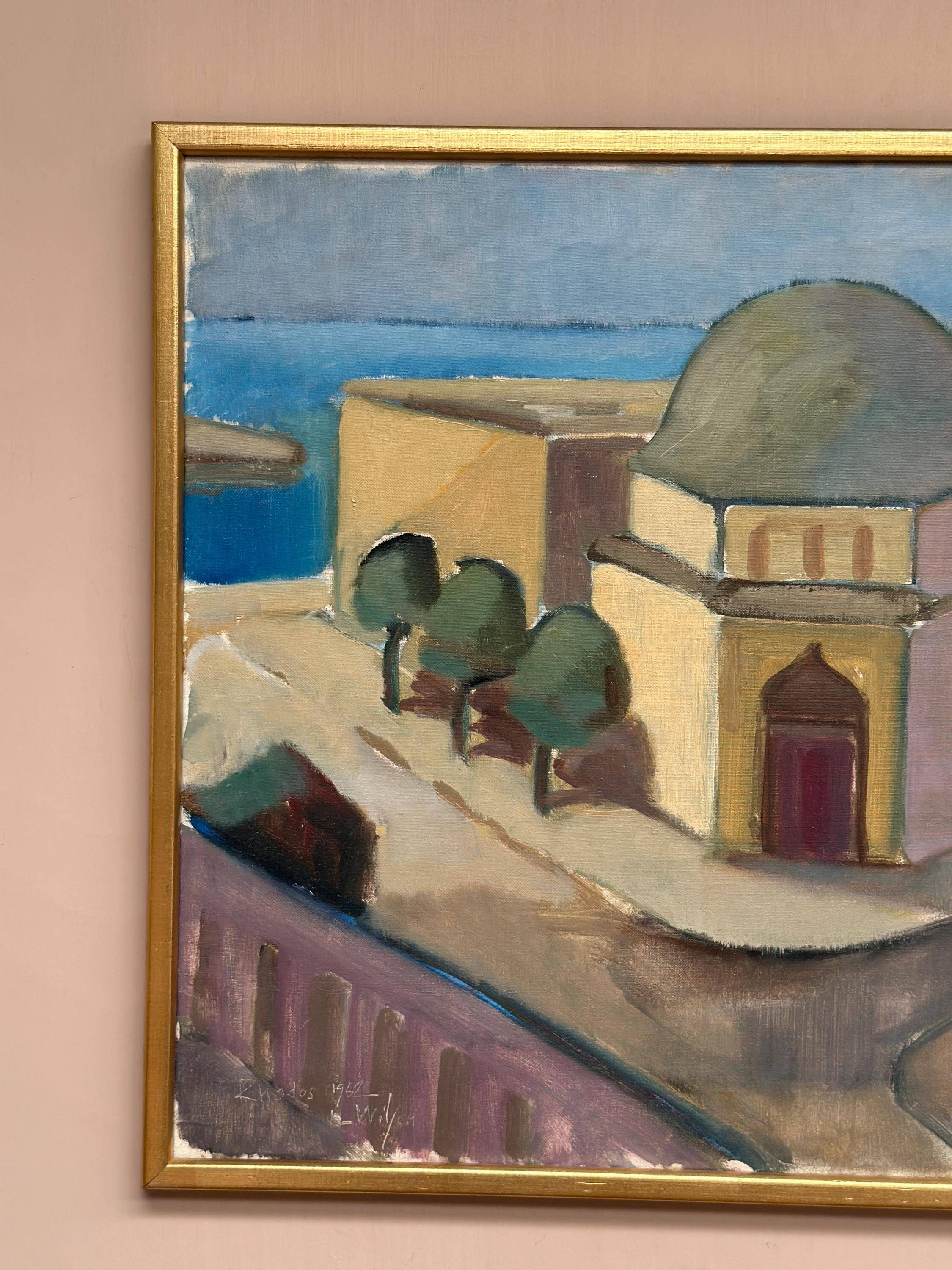 Original  Swedish Oil on Canvas – “Rhodes” by L. Wilton –  Dated 1962
