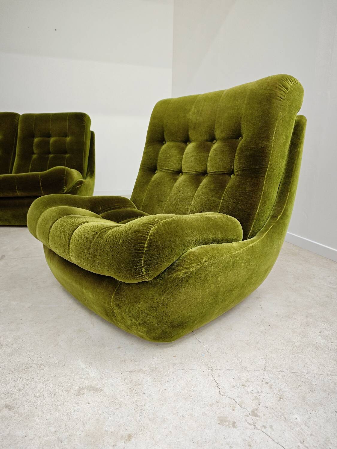 Pair of green velvet Atlantis armchairs by Jitona, ex Czechoslovakia 60s