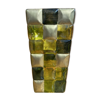 Vase ancien style Murano en verre polychrome motif damier peint à la main