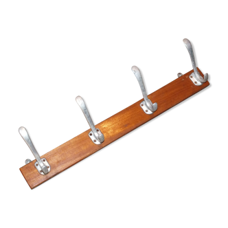 Old wooden coat and aluminum holder 4 patères
