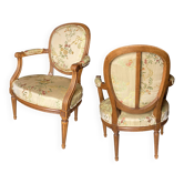 Pair of Louis XVI style armchairs in silk