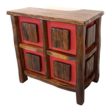 Meuble bar brutaliste lumineux aranjou vintage des années 50 60 en orme massif