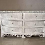 Ensemble chambre rotin blanc : commode, miroir, lit, panier
