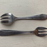 6 small stainless steel forks, lumen inox, chiseled metal, fillet model, vintage