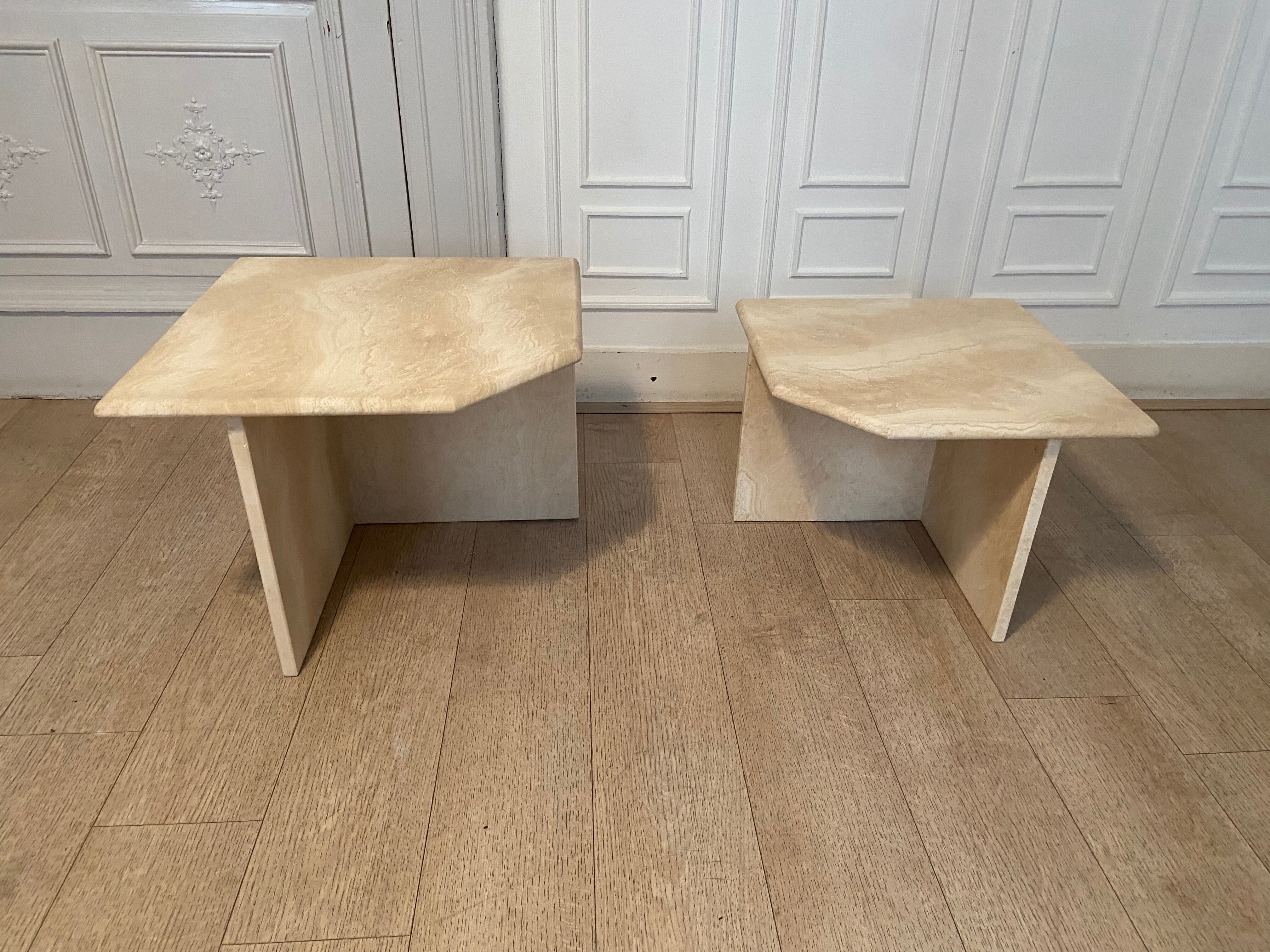 Travertine nesting tables, Italy, 1980s
