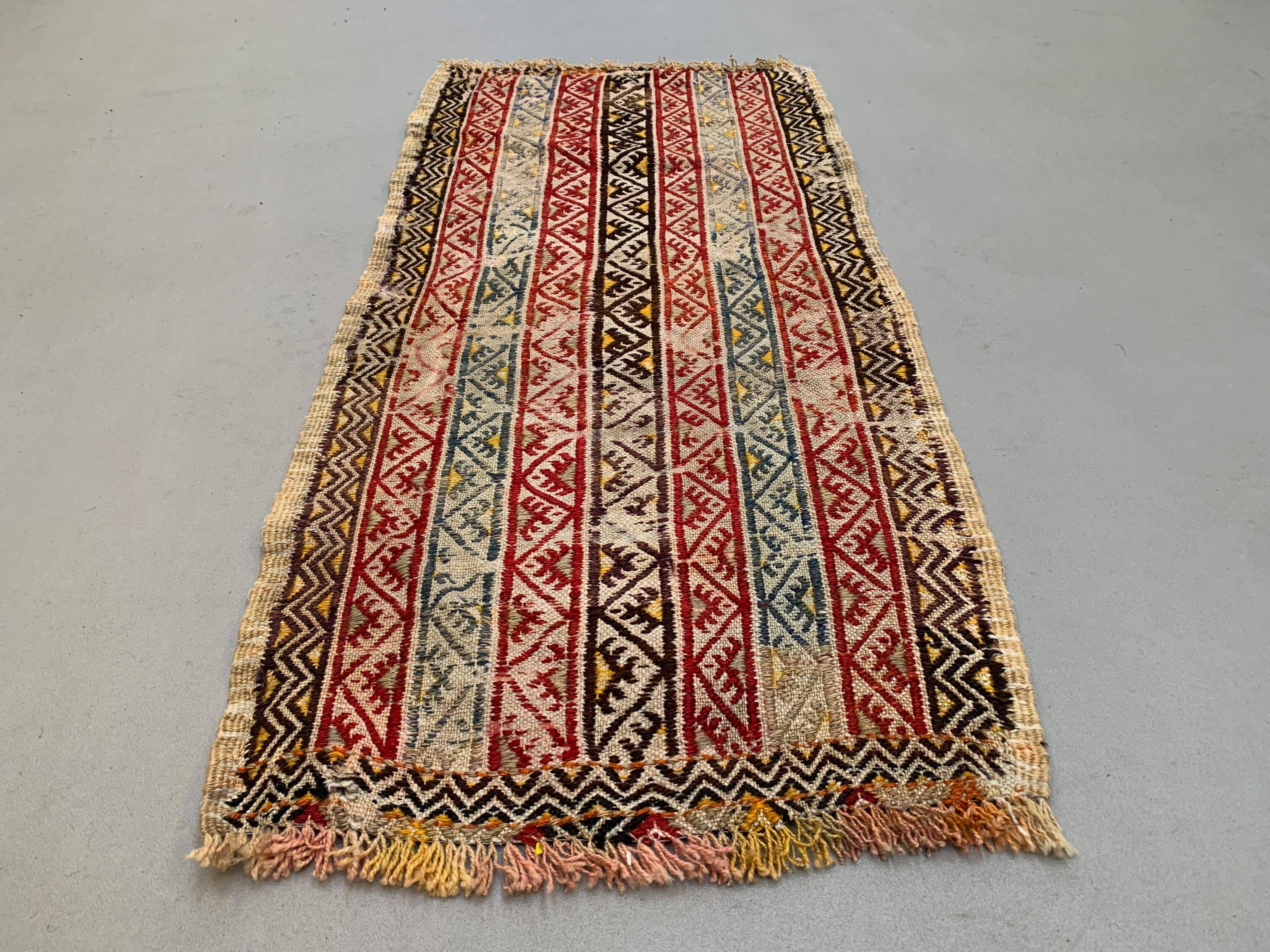 Vintage turc Mini Kilim 103x48 cm laine petit Kelim Runner, shabby Chic