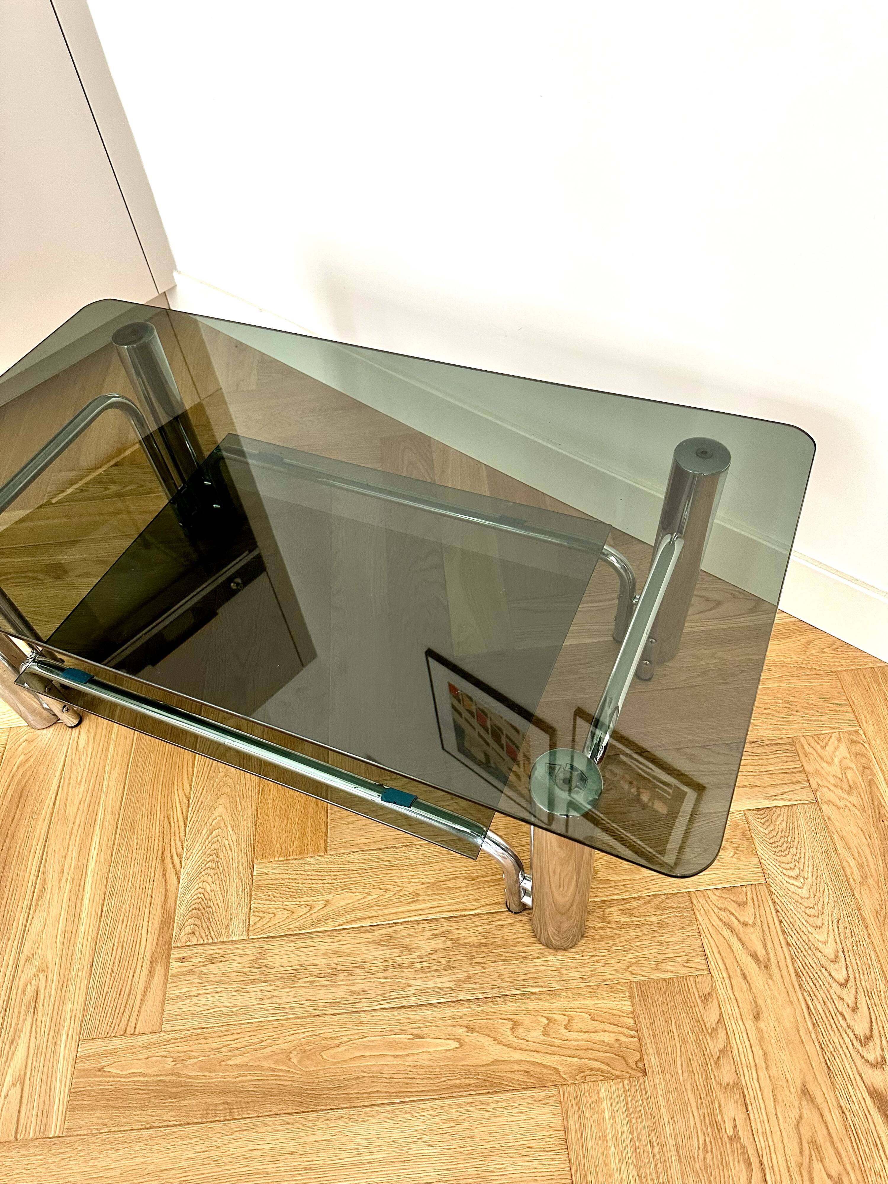 Chrome and smoked glass coffee table