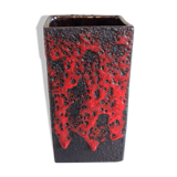 Red and black rectangular vase in ceramic Fat Lava / vintage 60s-70s