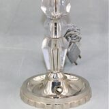 Lampe de table argentée Art-Déco en laiton chromé & verre