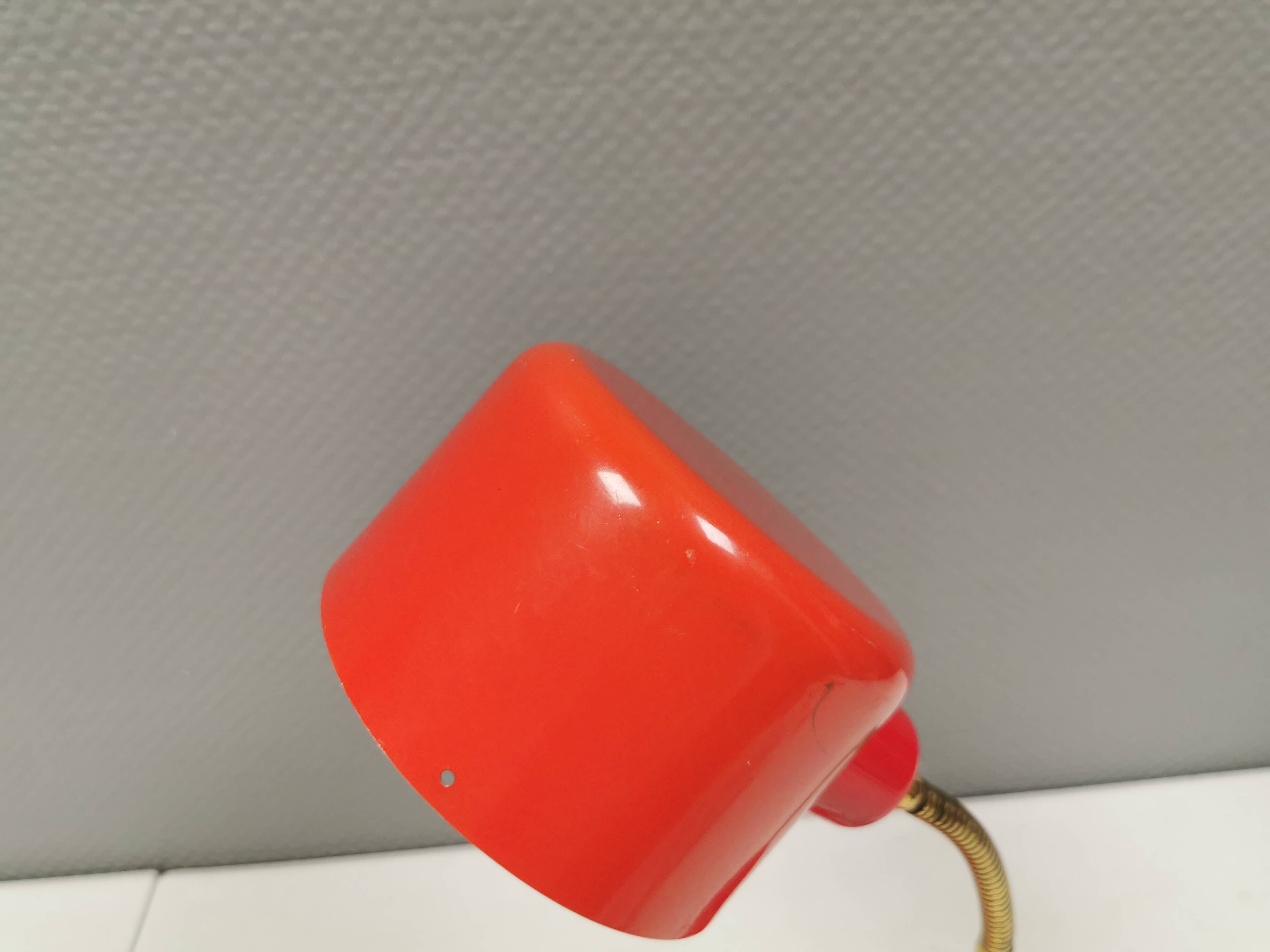 Swedish Elidus table lamp in red with adjustable brass swan neck 1970-80s