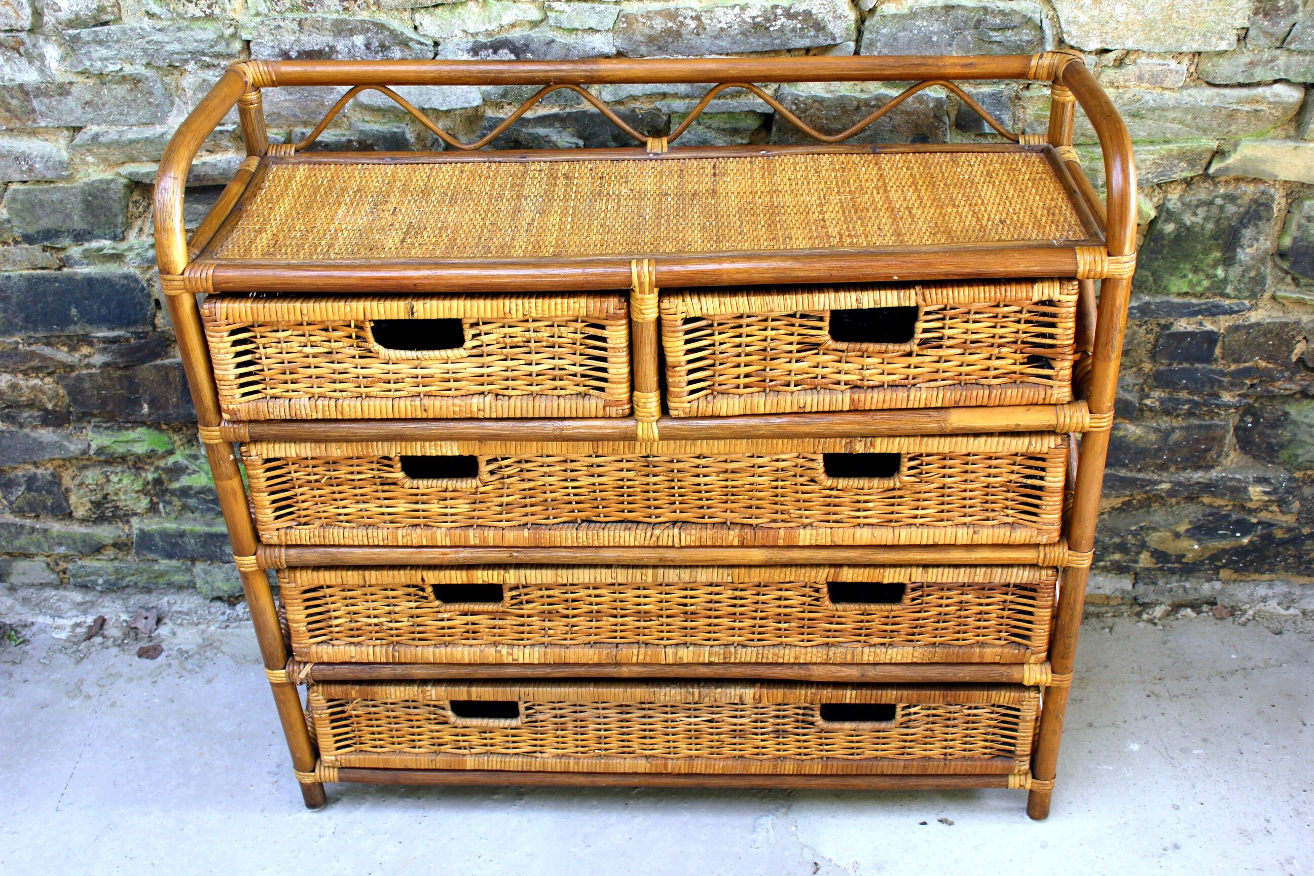Rattan furniture and wicker vintage chest of drawers chiffonnier 70s