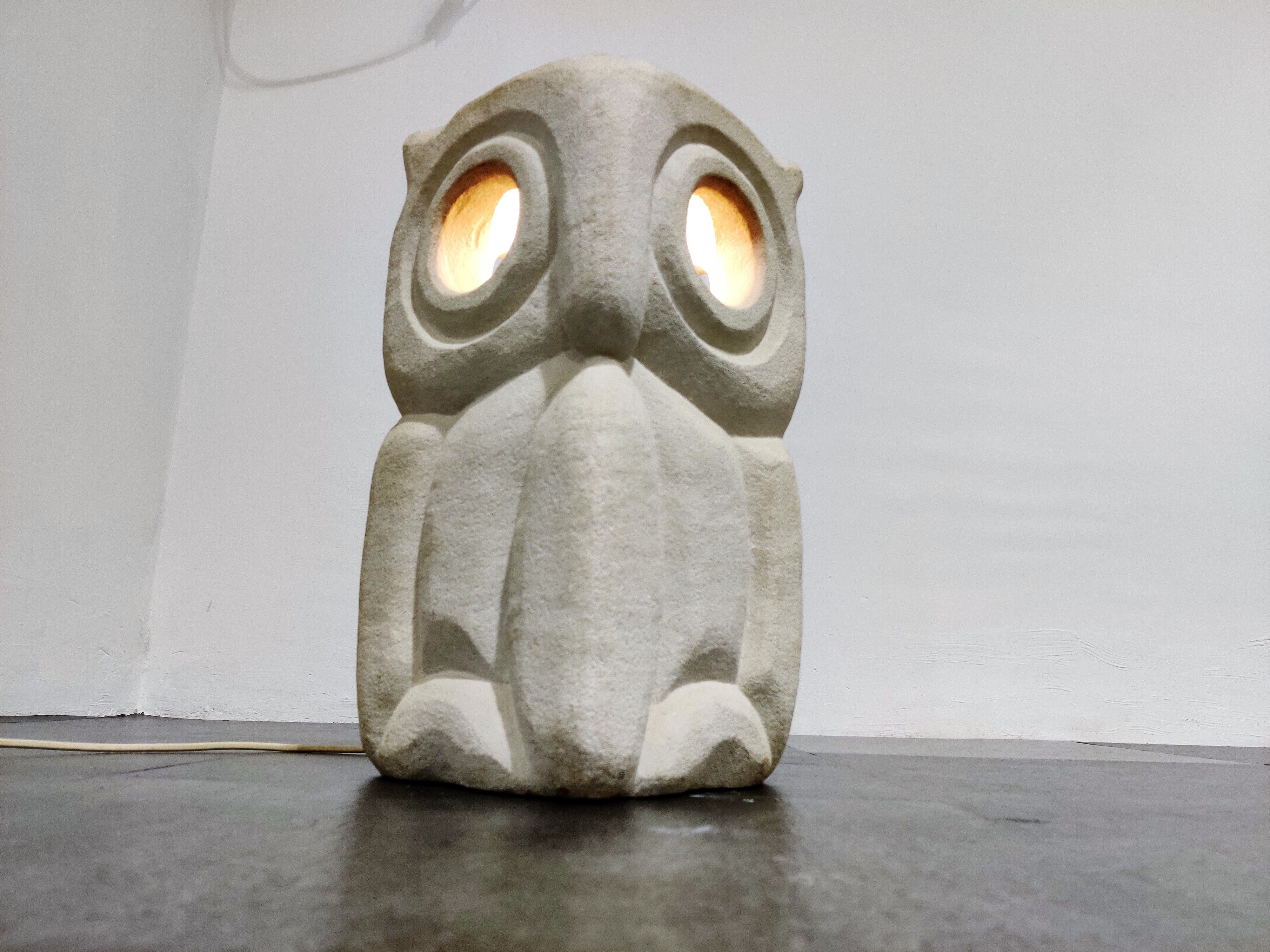 Limestone owl lamp by Albert Tormos, 1970s