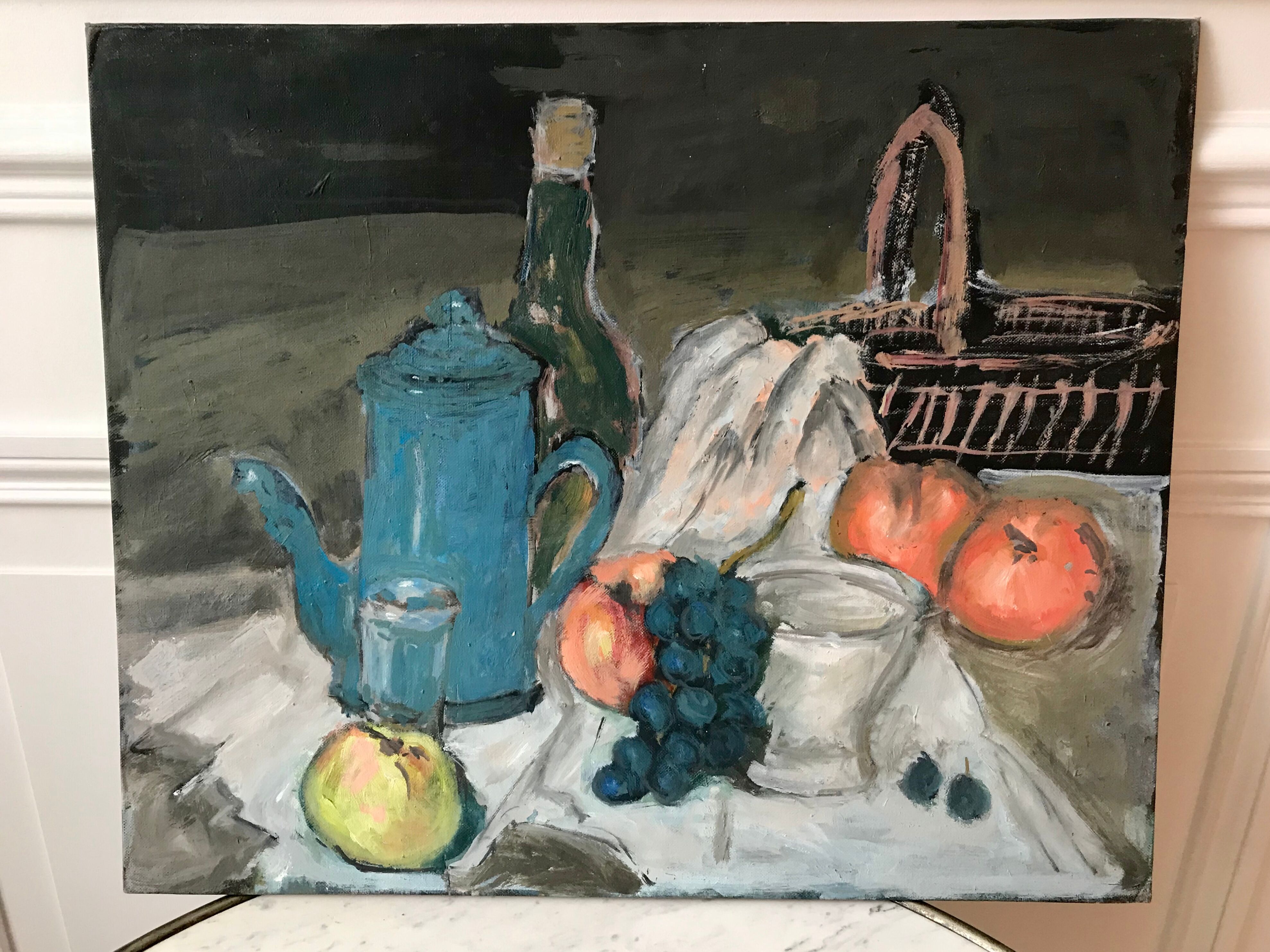 Oil painting on cardboard still life signed vintage