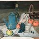 Oil painting on cardboard still life signed vintage