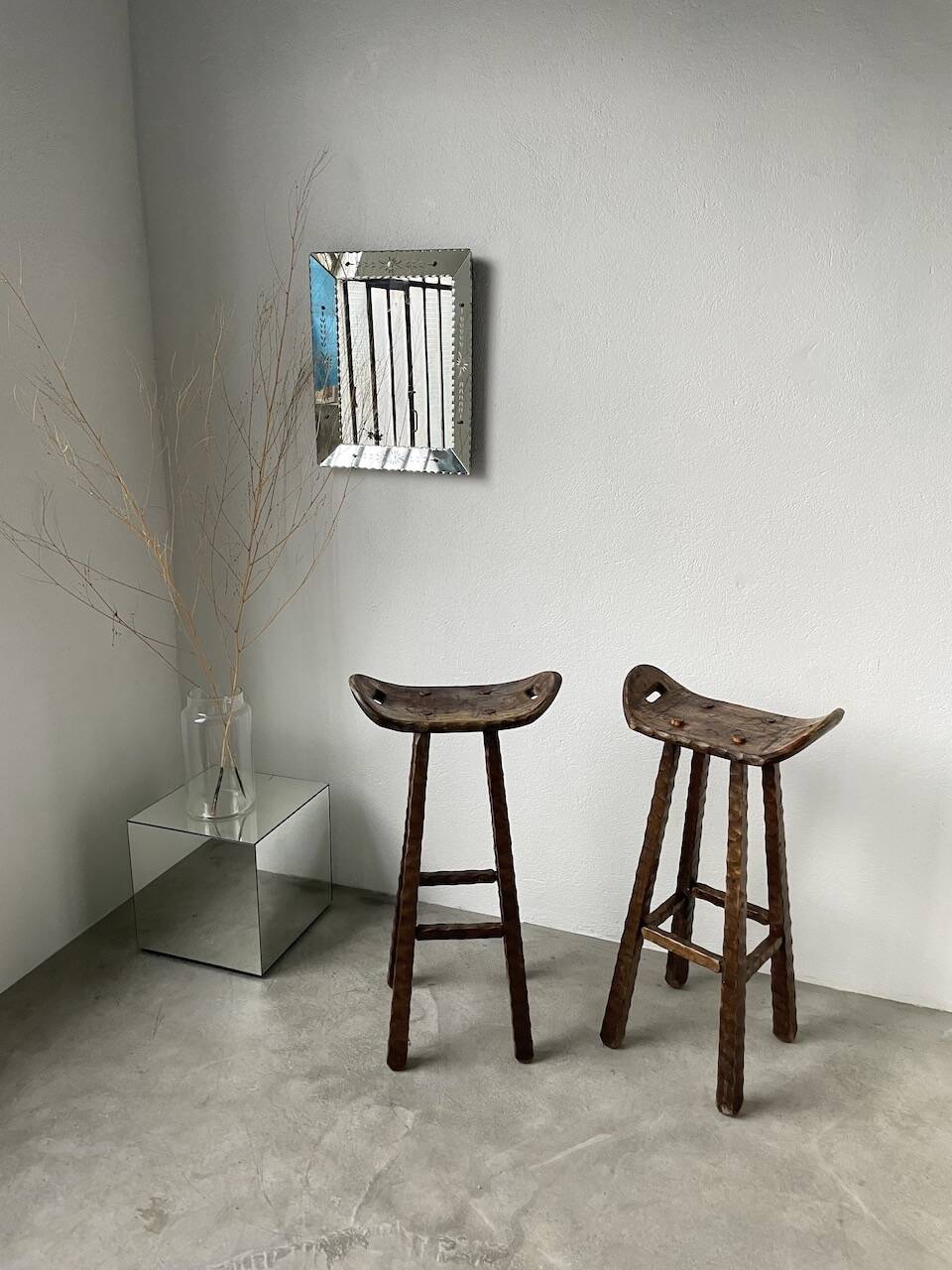 Pair of brutalist high stools