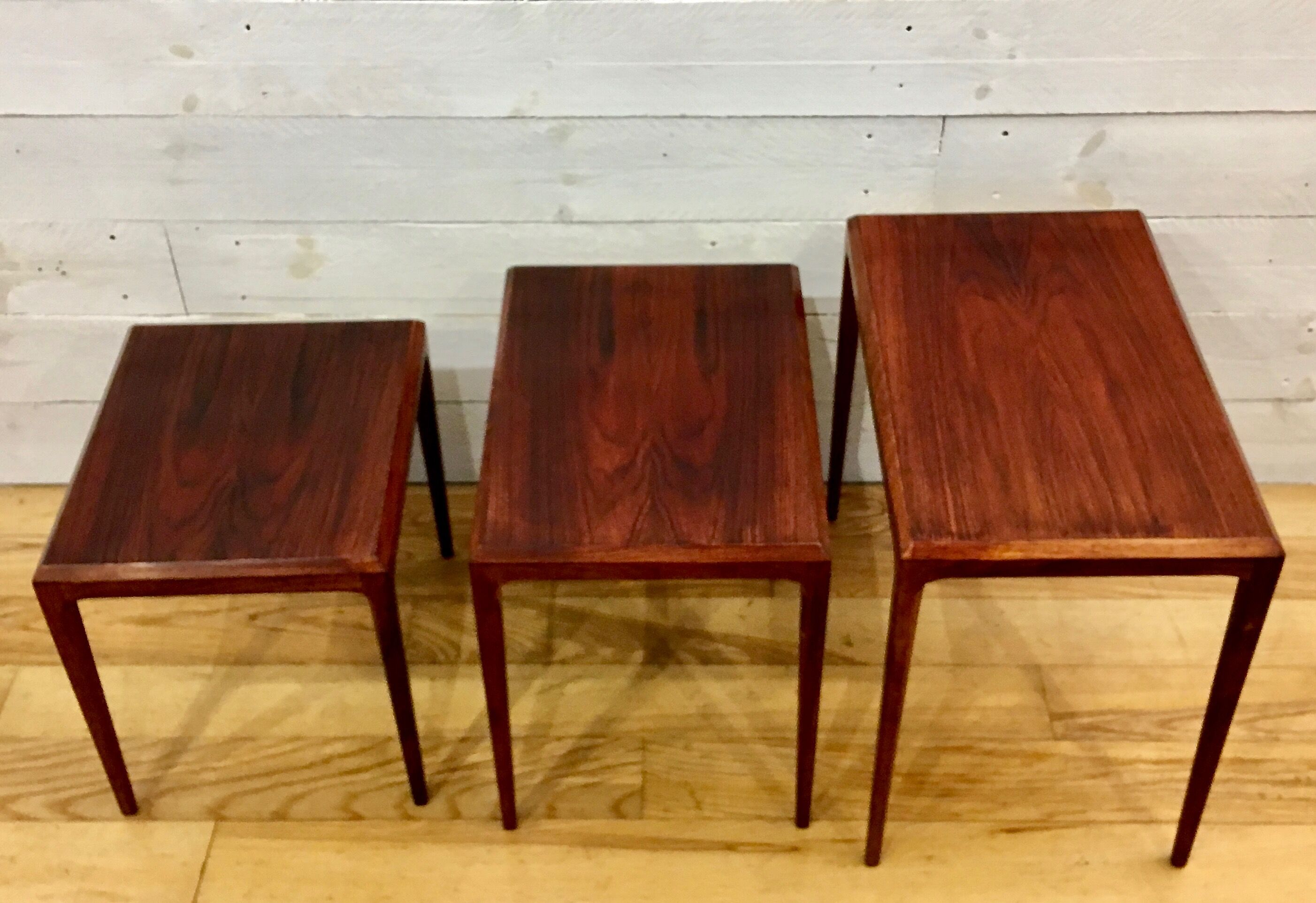 Rosewood nesting tables by Johannes Andersen, for Silkeborg Denmark 1960