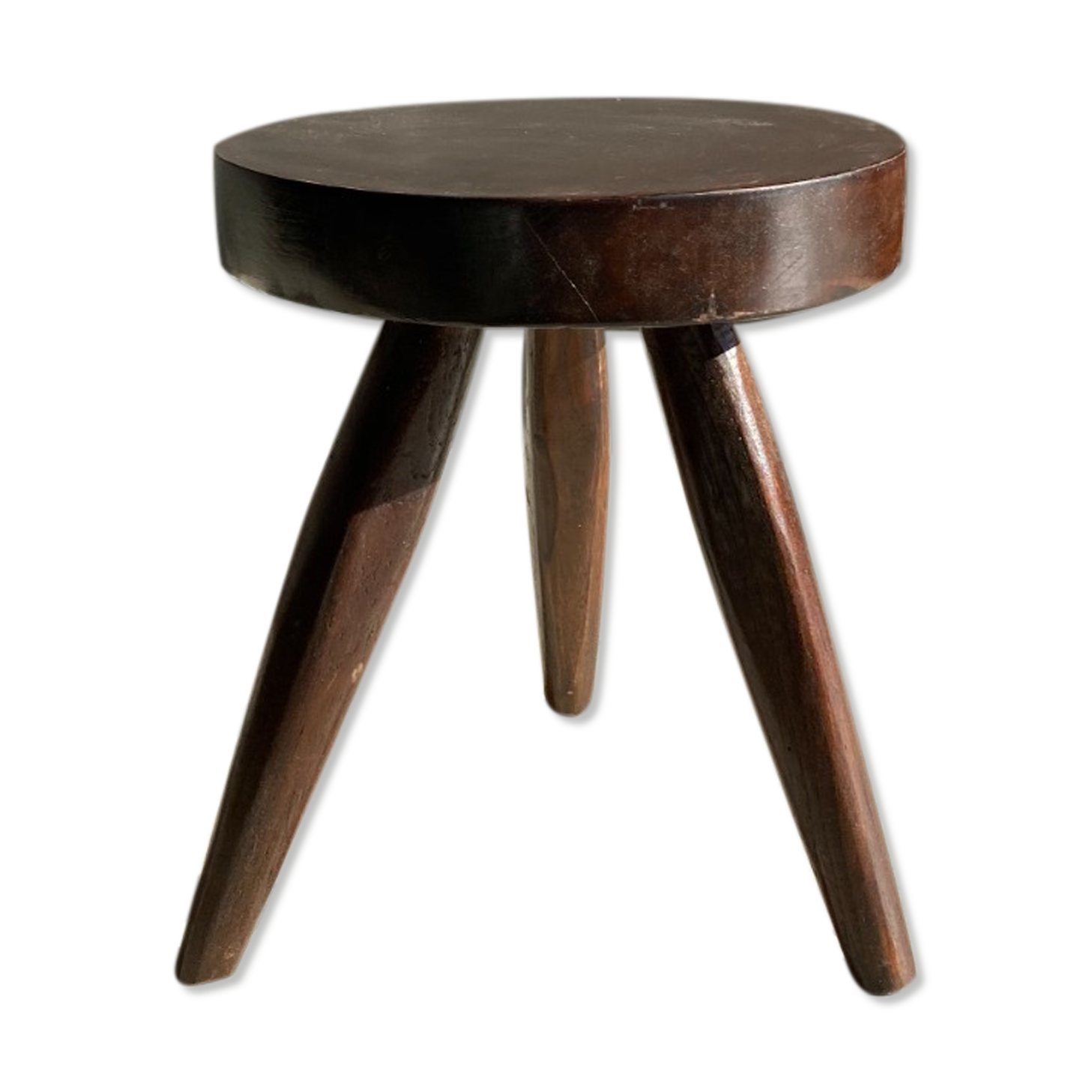 brown solid wood stool flat circular seat