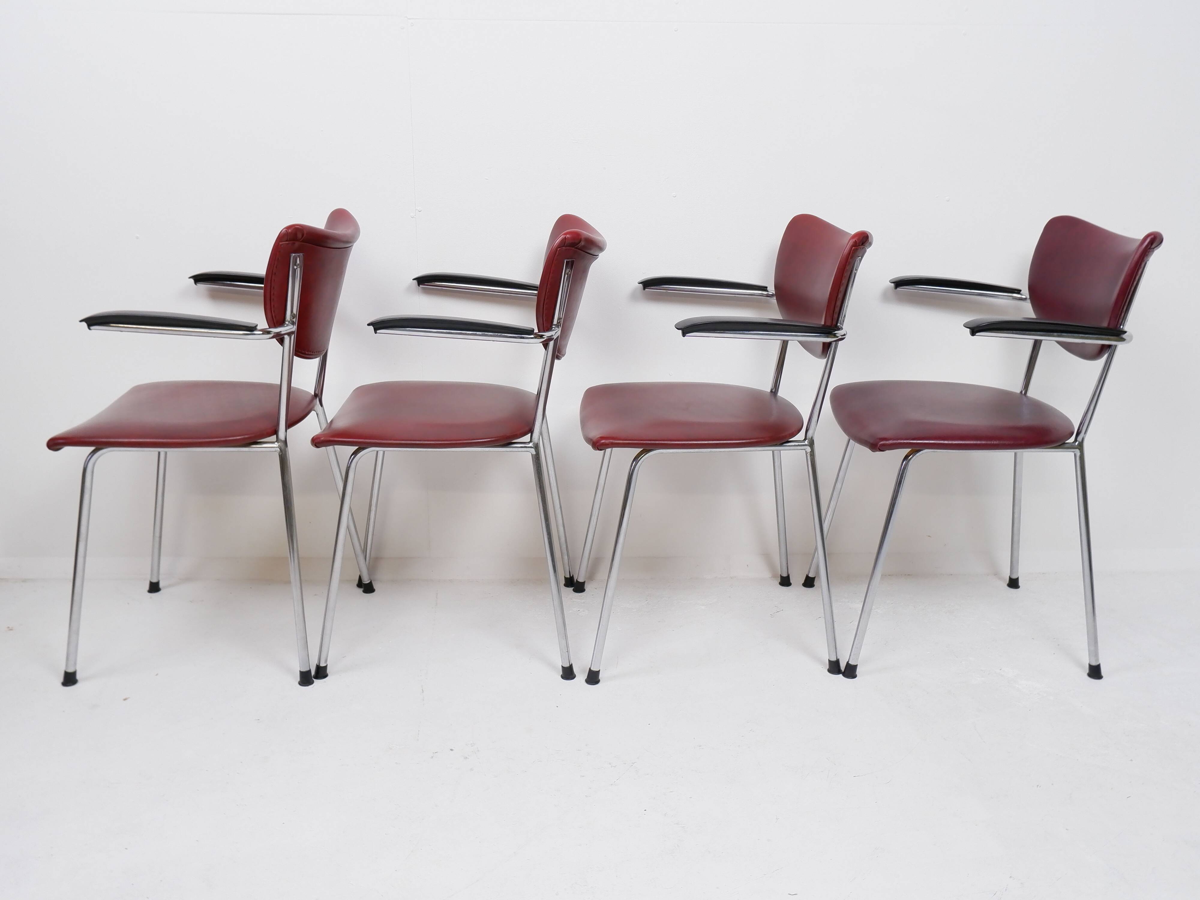 Set of 4 De Wit Dining chairs, 1960s