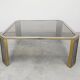 Large modernist coffee table attributed to Romeo Rega in steel and brass plating.
