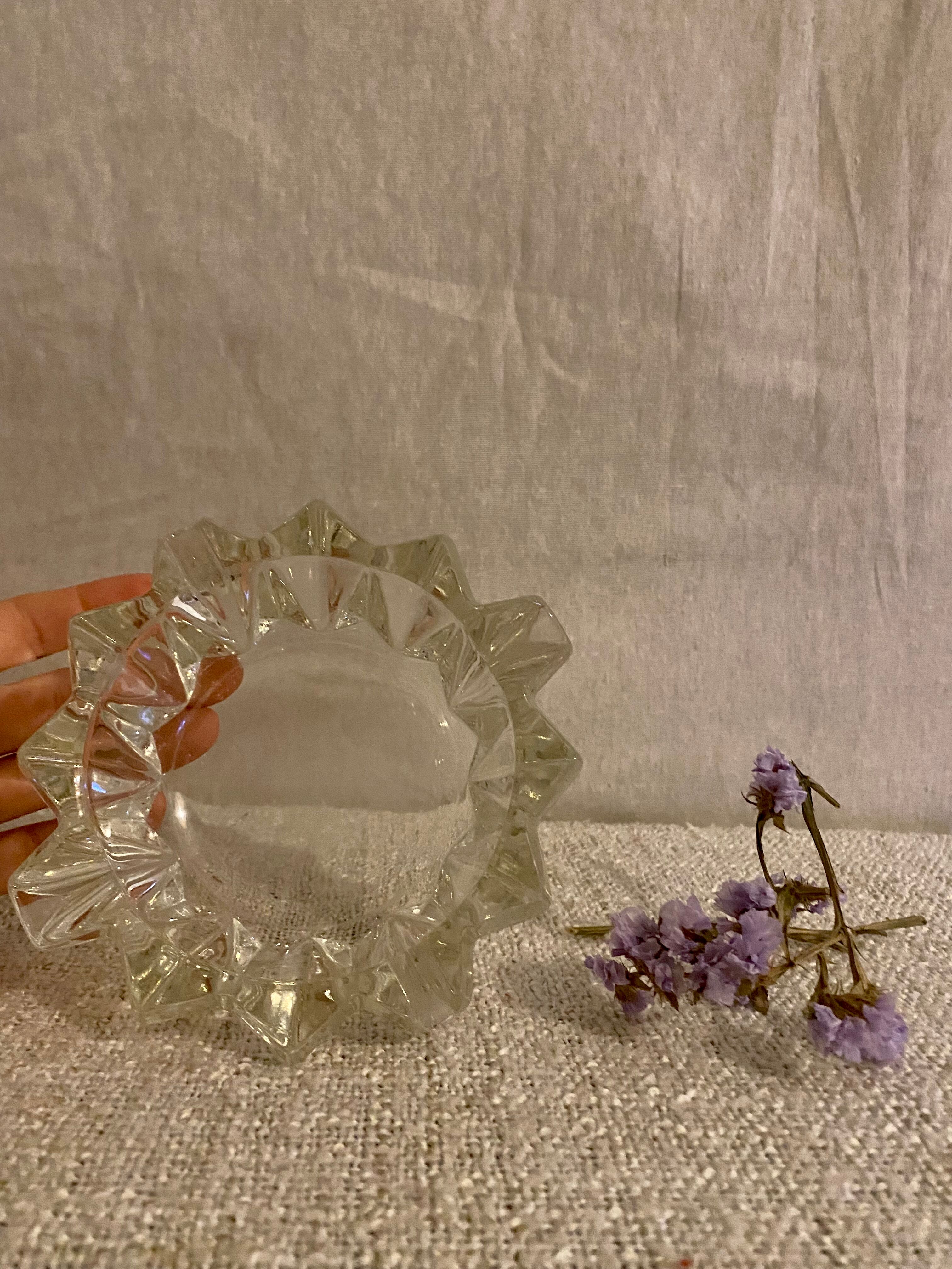 Vintage chiseled glass ashtray