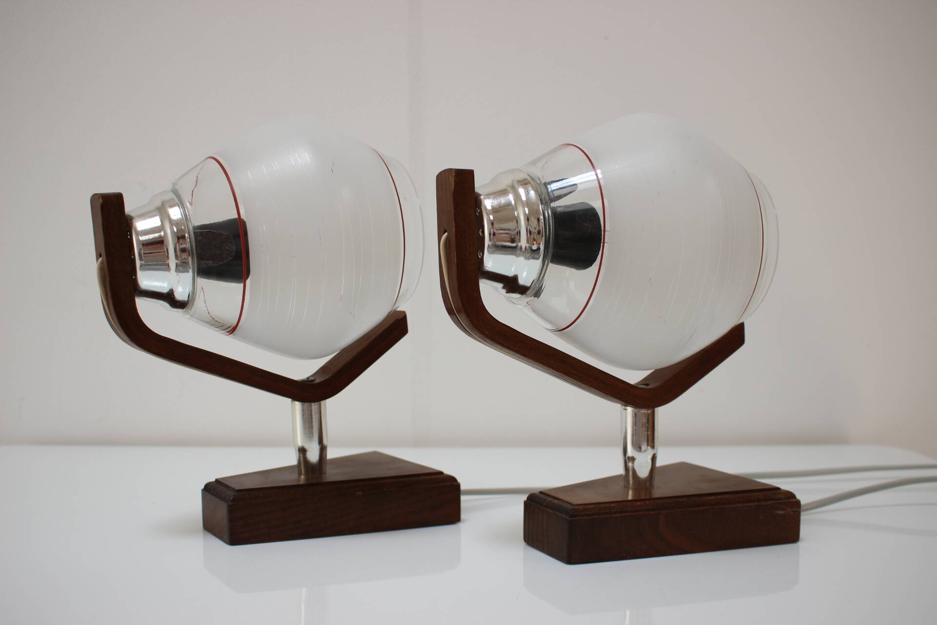 Pair of Wooden Table/Wall Lamps, by Dřevo Humpolec, 1940's, Czechoslovakia