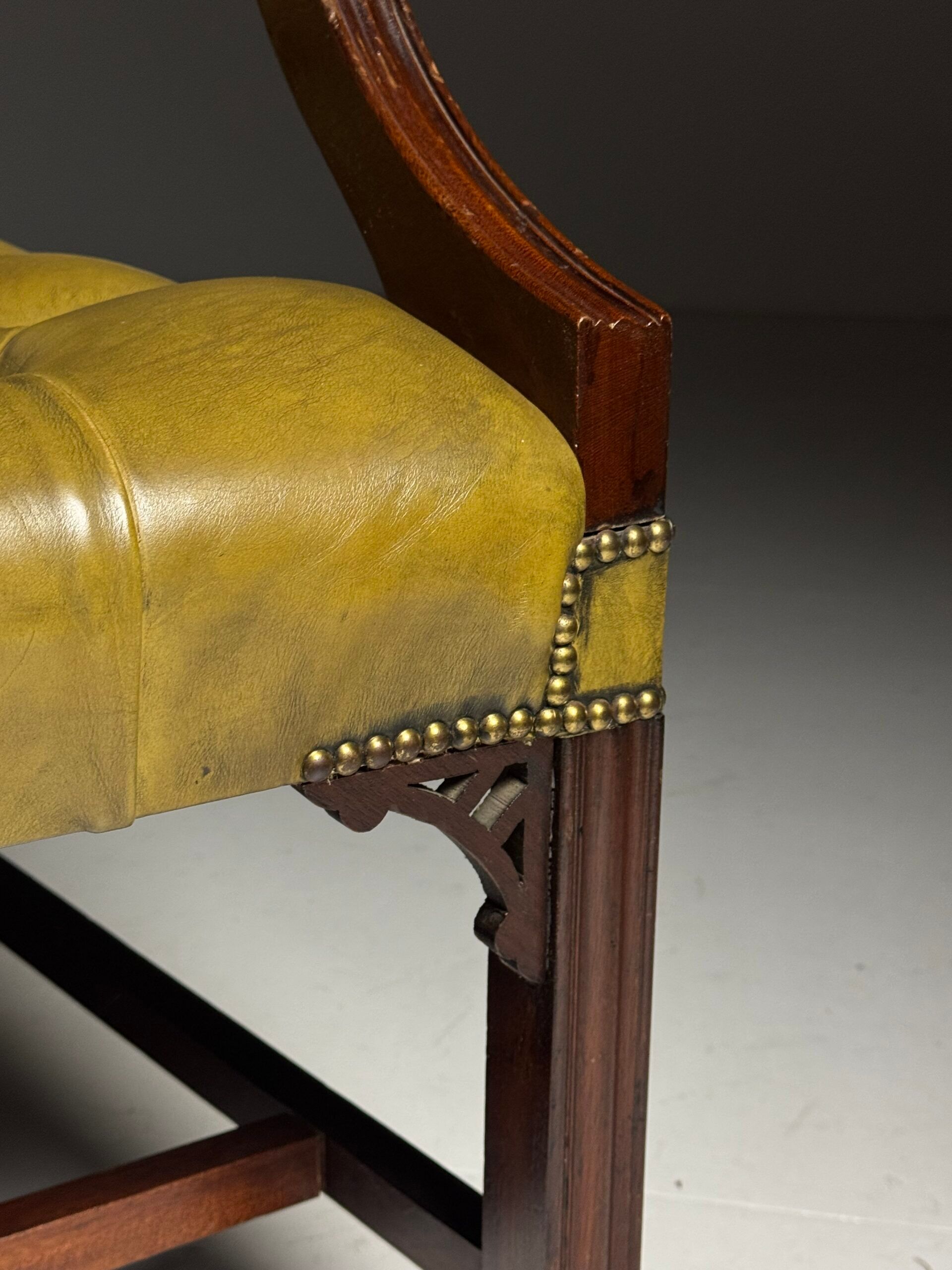 Green leather tufted office chair